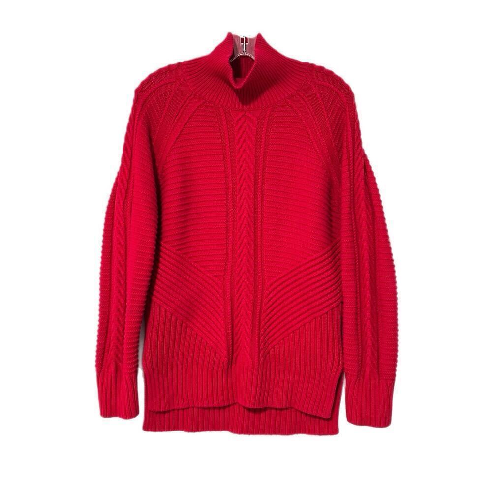 Banana Republic Chunky Cable Knit Turtleneck Sweater Medium Red Cotton Blend